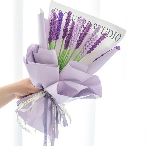 Handgemaakte Gebreide Lavendel Bloemenboeket Gehaakt Kunstbloemen Landelijk Stijl Huisdecoratie Tafeldecoratie