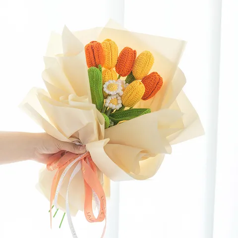 Handgemaakte Gebreide Wol Tulp Kunstbloem Enkele Stengel Gehaakte Nep Bloemenboeket Voor Huisdecoratie Cadeau
