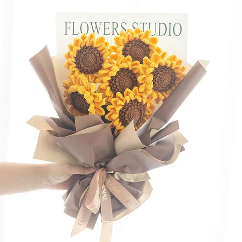 Bouquet de Tournesols au Crochet Fait Main Fleur Artificielle Tissée en Laine Produit Fini pour Décoration Intérieure Accessoires de Photographie