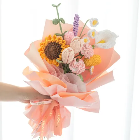 Bouquet de Tournesols au Crochet Fait Main Fleur Artificielle Tissée en Laine Produit Fini pour Décoration Intérieure Accessoires de Photographie