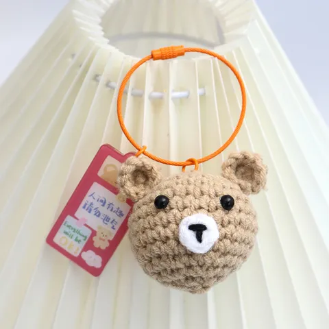 Handgemaakt Gehaakt Berenhoofd Sleutelhanger Schattig Garen Geweven Dier Sleutelhanger Tas Hanger Mode Sieraden Cadeau