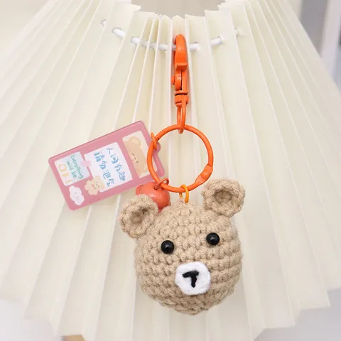 Handgemaakt Gehaakt Berenhoofd Sleutelhanger Schattig Garen Geweven Dier Sleutelhanger Tas Hanger Mode Sieraden Cadeau