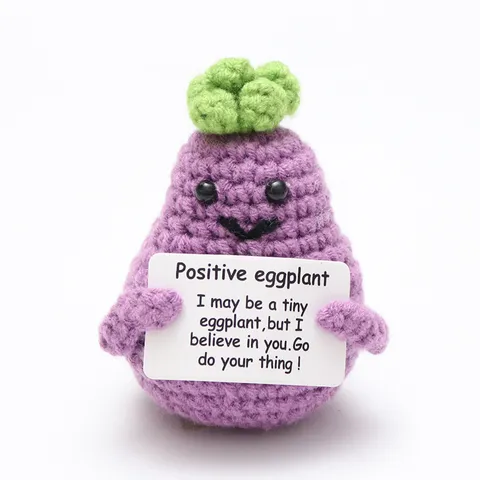 Handgehaakte Aubergine Pop Ornament Schattig Positief Gebreide Groแทน Bureaublad Decor Met Aanmoedigingskaart