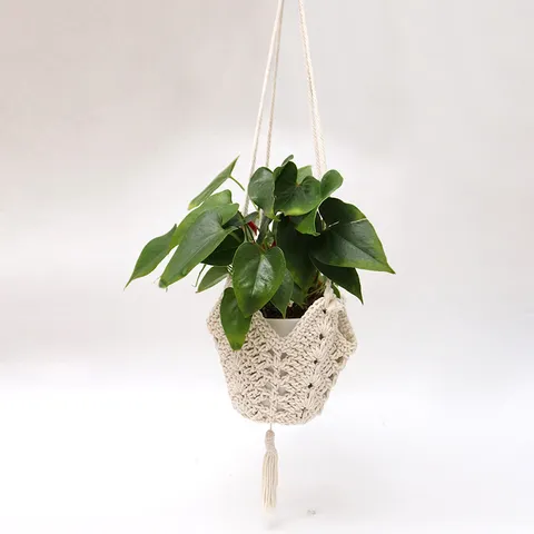 Bohemian Woven Jute Rope Plant Hanger Handmade Knitted Flower Pot Net Pocket Hanging Basket With Tassel Home Decor