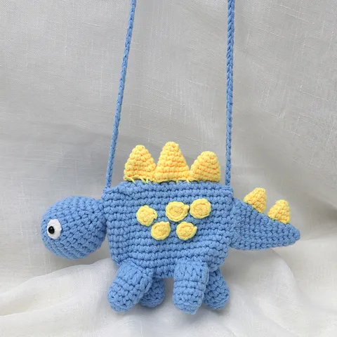 Leuke Cartoon Dinosaurus Geweven Schoudertas Handgemaakt Gebreid Garen Kleine Portemonnee Voor Kinderen Casual Reizen
