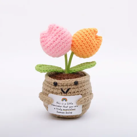 Handgemaakte Gehaakte Potplant Schattige Emotionele Ondersteuning Bloem Tulp Zonnebloem Roos Bureau Decor Haak Speelgoed Cadeau