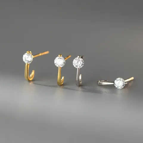 S925 Sterling Zilveren J-Vormige Oorknopjes Minimalistische Lineaire Strass Knopjes Voor Vrouwen Mode Elegant Oor Sieraden Cadeau