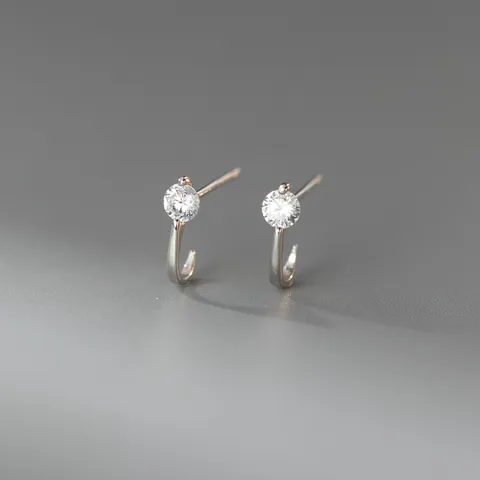 S925 Sterling Zilveren J-Vormige Oorknopjes Minimalistische Lineaire Strass Knopjes Voor Vrouwen Mode Elegant Oor Sieraden Cadeau