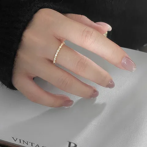 S925 Sterlingsilber Stapelbarer Pavé Ring Minimalistischer ins Stil Strass Eternity Ring Gold Silber Vergoldet Damen Schmuck