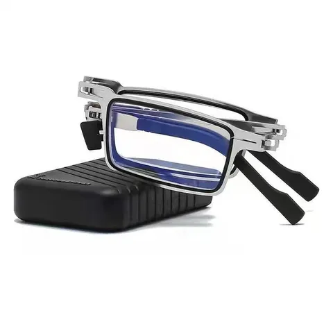 Unisex Faltbare Lesebrille Anti Blaulicht Metallrahmen Klappbare Brille Mit Tragbarem Etui Für Ältere Menschen