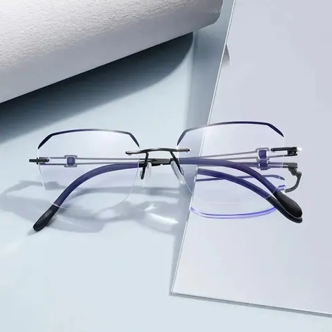 Randlose Anti Blaulicht Lesebrille Ultraleicht Metall Polygon Rahmen Klare Linse Vergrößerungsbrille Für Herren Damen