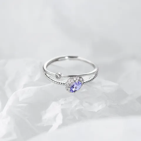 Elegante Anello Aperto in Argento Sterling 925 con Tanzanite per Donna Design Ovale a Doppio Strato Orecchini con Strass Gioielli