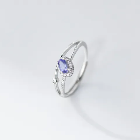 Elegante Anello Aperto in Argento Sterling 925 con Tanzanite per Donna Design Ovale a Doppio Strato Orecchini con Strass Gioielli