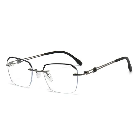 Herren Business Randlose Blaulichtfilter Lesebrille Vintage Metallrahmen HD-Brille Für Senioren Stilvolle Gold Gunmetal Brille