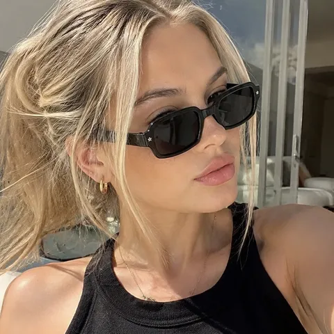 Mode Kleiner Quadratischer Rahmen Sonnenbrille Damen Retro UV400 Schutz Stern Dekoration Polycarbonat Metall Brillen