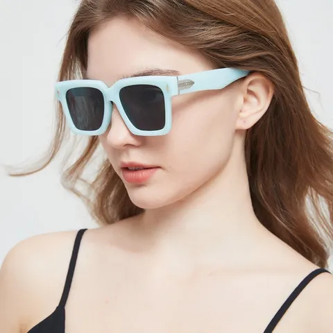 Vintage Vierkante Plastic Metalen Zonnebril Voor Heren Dames High-End Luxe Volledig Frame UV400 Met Pijl Klinknagels