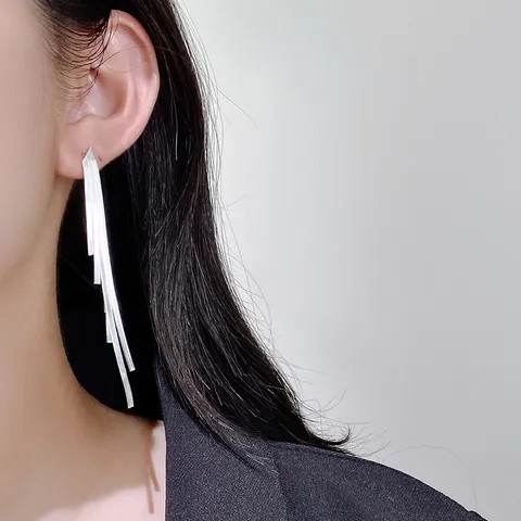 925 Sterling Silver Tassel Snake Chain Drop Stud Earrings Minimalist Elegant Long Dangle Earrings for Women Jewelry