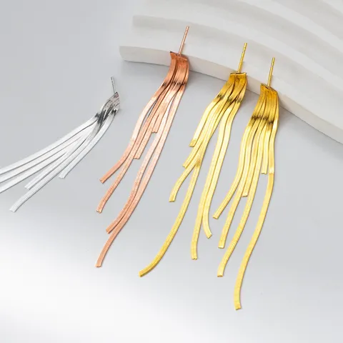 925 Sterling Silver Tassel Snake Chain Drop Stud Earrings Minimalist Elegant Long Dangle Earrings for Women Jewelry