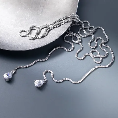 Elegant S925 Sterling Silver Waterdrop Double Layer Necklace Rhinestone Inlaid Gypsophila Chain Choker For Women Dainty Jewelry