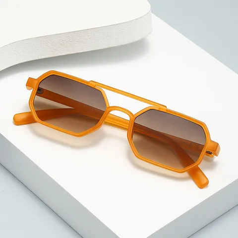 Men Trendy Square Polygon Double Bridge Sunglasses PC Frame UV400 Fashion Hip Hop Streetwear Outdoor Sun Glasses