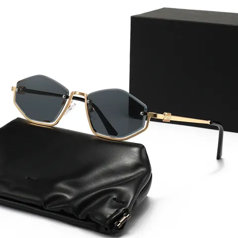 Fashion Semi-Rimless Polygon Sunglasses For Women Men Metal Frame Polygon Lenses Ins Style Outdoor Eyewear UV400 Protection Shades