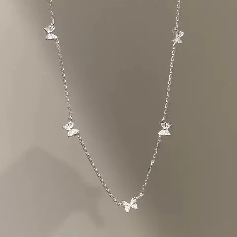925 Sterling Silver Butterfly Necklace For Women Elegant Rhinestone Animal Pendant Choker Fashion Jewelry Anniversary Gift