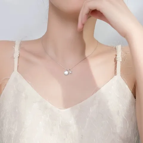 925 Sterlingsilber Meeresmuschel Seestern Halskette Für Damen Glänzender Strass Zierliches Koreanisches Ozean Stil Collier Schmuck Geschenk