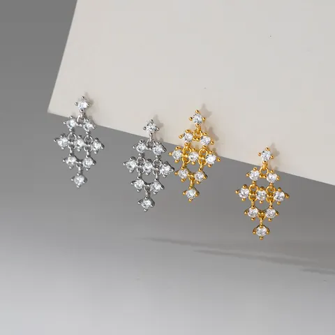 925 Sterlingsilber Strass Rhombus Spitze Ohrstecker Gold Silber Überzogen Geometrische Hohle Ohrringe Zarter Schmuck Für Damen
