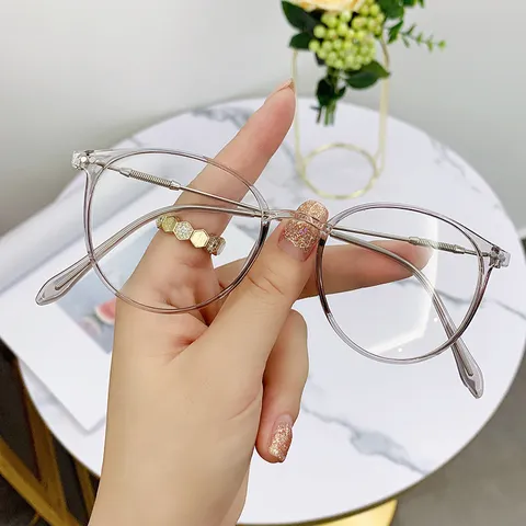 Women Anti-Blue Light Round Glasses Frame Ultra Light PC Metal Temple Retro Optical Eyeglasses Frame Plain Glasses