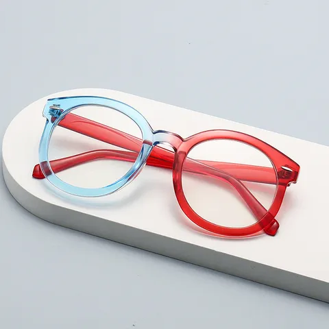 Oversized Round Anti Blue Light Glasses Frame Red Blue Contrast PC Plain Eyewear Chic Optical Glasses Frame For Women