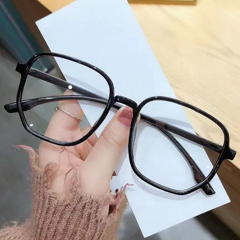 Montura de Gafas Cuadrada Oversize Mujer Anti-Luz Azul Lentes Transparentes Montura PC Polígono Gafas Ópticas Adelgazante