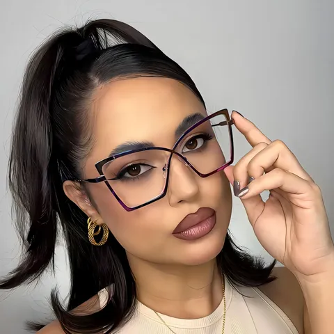 Gafas Planas de Mariposa de Metal de Montura Completa Retrò para Mujer Gafas Ópticas de Moda Antiazul de Gran Tamaño Marco Geométrico