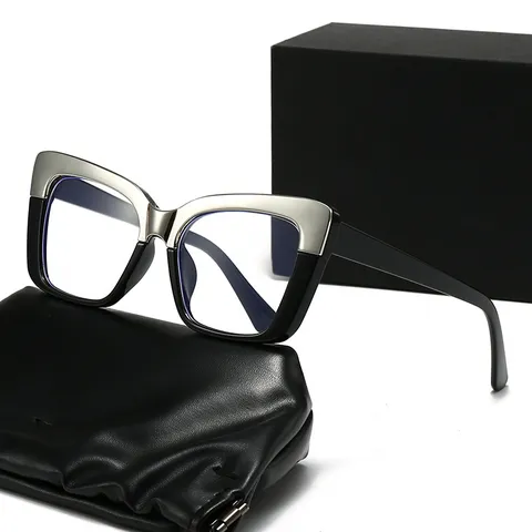 Women's Fashion Patchwork Big Frame Anti-Blue Light Plain Glasses PC Metal Butterfly Frame Eyeglasses For Daily Office Wear