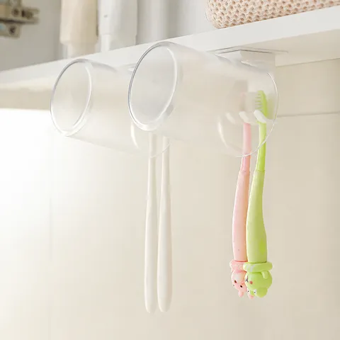 Wall Mounted Punch Free Toothbrush Holder Bathroom Mirror Cabinet Bottom Hanging Drainage Toothbrush Storage Rack