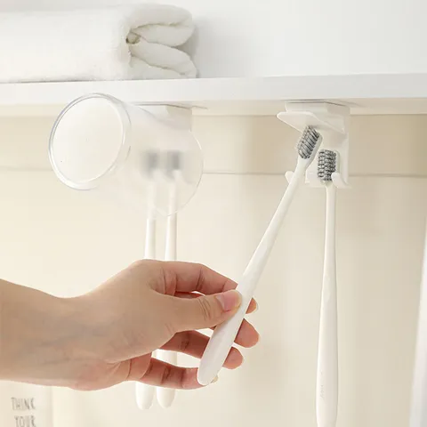 Wall Mounted Punch Free Toothbrush Holder Bathroom Mirror Cabinet Bottom Hanging Drainage Toothbrush Storage Rack
