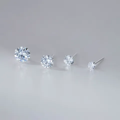 999 Feinsilber Strass Ohrstecker Für Damen Minimalistische Vier Krappen Fassung Runde Funkelnde Kristall Ohrringe Zarter Kleiner Nischen Schmuck
