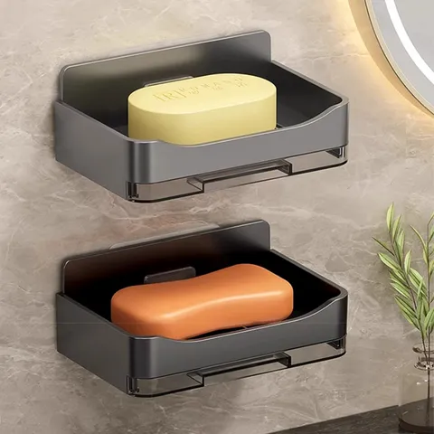Wall Mounted Soap Holder Double Layer Draining Soap Dish Punch Free Plastic Soap Storage Rack For Bathroom Kitchen Home