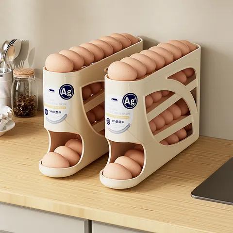 Multi-Layer Rolling Egg Storage Box Plastic Inclined Auto Roll Dispenser Refrigerator Side Door Egg Holder Organizer Bin