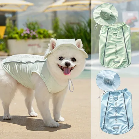 Pet Cooling Vest And Sun Protection Hat Set Breathable Mesh Summer Puppy Dog Clothes Reflective Strip D-Ring Pet Apparel