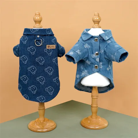 Camicia di Denim per Cani e Gatti con Stampa Cartoon Orso Farfalla Vestiti Casual per Cani Piccoli Cuccioli Teddy Bichon Morbido Poliestere Top
