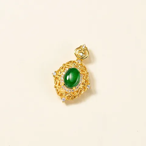 S925 Sterling Silver Green Jade Oval Filigree Pendant Only Delicate Vintage Niche Design Jewelry For Women Without Chain