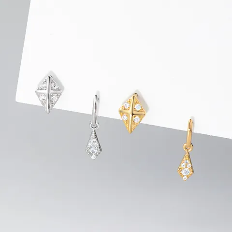 925 Sterling Zilver Ruit Vlieger Oorknopjes Met Strass Ingelegde Geometrische Diamantvormige Oorbellen Sieraden Voor Vrouwen Cadeau