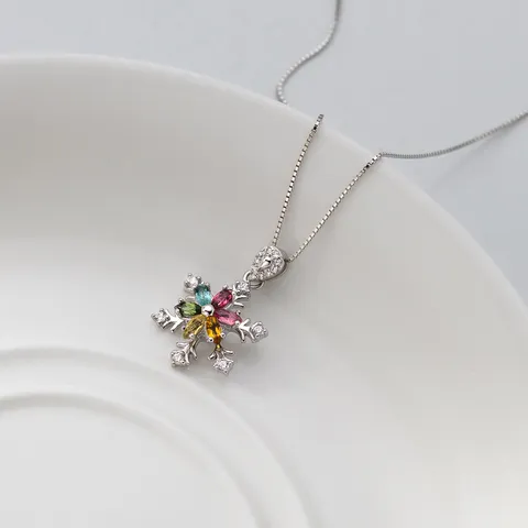 Pendentif Seul Flocon de Neige en Argent Sterling 925 Sans Chaîne Petit Délicat Agate Strass Incrusté pour Femme Bijoux