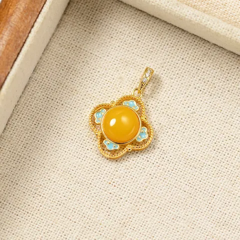 Vintage 925 Sterling Silver Four-Petal Flower Pendant Only Delicate Enamel Rhinestone Decorative Elegant Pendant For Women Jewelry