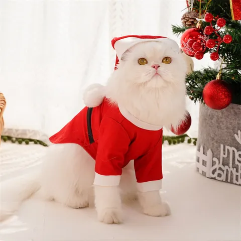 Pet Christmas Costume Santa Claus Reindeer Elf Transformation Outfit Warm Winter Pet Clothing For Small Dog Cat Festive Party