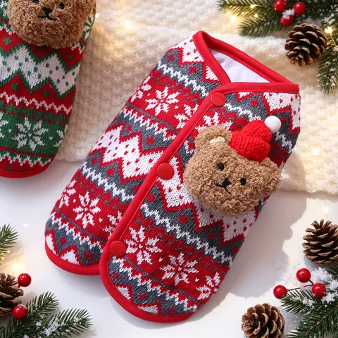 Pet Dog Christmas Knitted Vest Warm Winter Puppy Sweater With Cute 3D Bear Snowflake Pattern Pet Apparel Clothing
