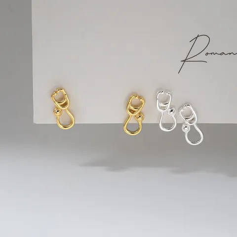 S925 Sterling Silver Stethoscope Line Stud Earrings For Women Minimalist Tiny Doctor Nurse Medical Student Jewelry Gift