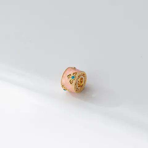 999 Fine Silver Baoxiang Flower Pendant Only Retro Gold Tracing Enamel Barrel Charm Pendant Without Chain Jewelry For Women