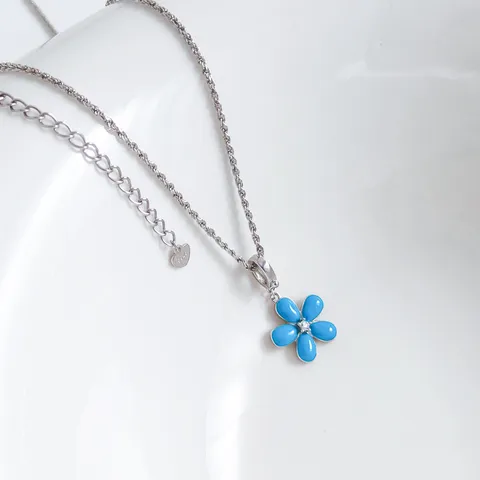 925 Sterlingsilber Blauer Fünfblättrige Blume Anhänger Kleiner Achat Eingelegt Anhänger Ohne Kette Für Damen Geschenk