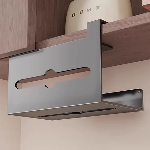 Under Cabinet Paper Towel Holder Iron Punch Free Hanging Tissue Dispenser Modern Minimalist Kitchen Storage Rack